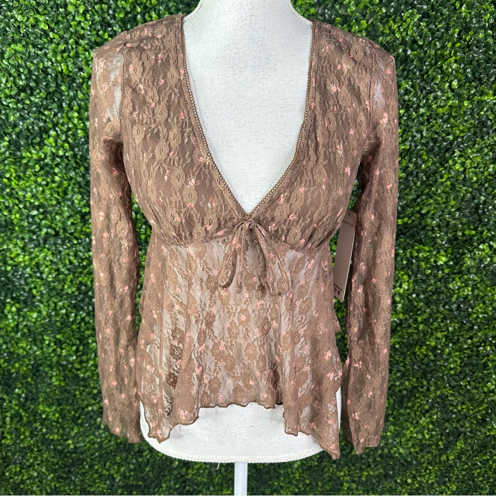 Nwt Madden‎ Girl Brown floral Lace sheer Blouse